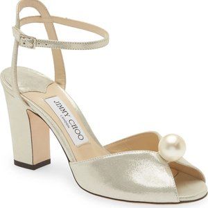 Jimmy Choo Silver Heels with Pearl Accent